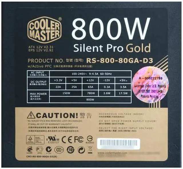 Alt view image 5 of 7 - Cooler Master Silent Pro Gold - 800W Power Supply with 80 PLUS Gold Certification and Semi-Modular Cables