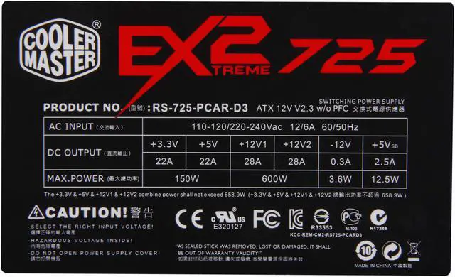 Alt view image 4 of 7 - Cooler Master Extreme 2 - 725W Power Supply