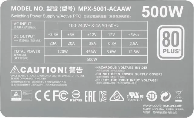 Alt view image 6 of 7 - Masterwatt Lite 500W with 80 Plus Certified Power Supply with Full Protections by Cooler Master