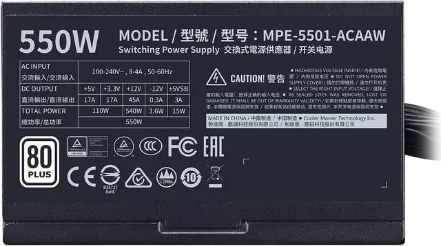 Alt view image 6 of 12 - Cooler Master MWE 550 550W 80+ White PSU w/ Hydro-Dynamic-Bearing Silent 120mm Fan, Single +12V Rail, Flat Black Cables