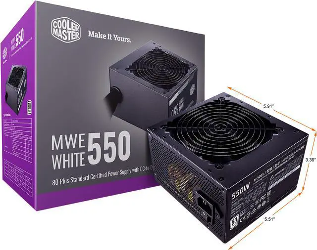 Alt view image 2 of 12 - Cooler Master MWE 550 550W 80+ White PSU w/ Hydro-Dynamic-Bearing Silent 120mm Fan, Single +12V Rail, Flat Black Cables