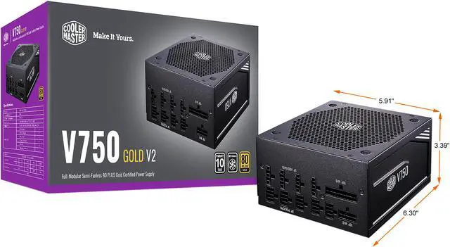 Alt view image 2 of 16 - Cooler Master V750 Gold V2 Full Modular, 750W, 80+ Gold Efficiency, Semi-fanless Operation, 16AWG PCIe High-efficiency Cables, 10 Year Warranty