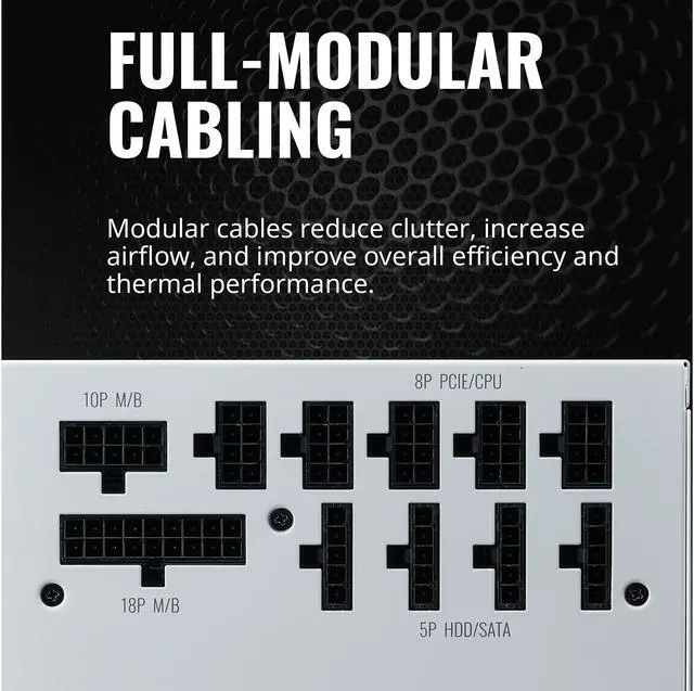Alt view image 14 of 15 - Cooler Master V850 Gold V2 White Edition Full Modular, 850W, 80+ Gold Efficiency, Semi-fanless Operation, 16AWG PCIe High-efficiency Cables, 10 Year Warranty