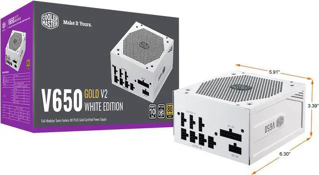 Alt view image 2 of 16 - Cooler Master V650 Gold V2 White Edition Full Modular, 650W, 80+ Gold Efficiency, Semi-fanless Operation, 16AWG PCIe High-efficiency Cables, 10 Year Warranty
