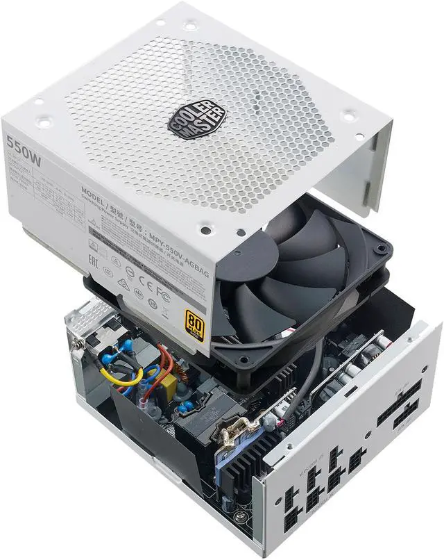 Alt view image 11 of 16 - Cooler Master V550 Gold White Edition V2 Full Modular, 550W, 80+ Gold Efficiency, Semi-fanless Operation, 16AWG PCIe High-efficiency Cables, 10 Year Warranty