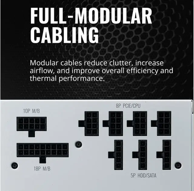 Alt view image 15 of 16 - Cooler Master V550 Gold White Edition V2 Full Modular, 550W, 80+ Gold Efficiency, Semi-fanless Operation, 16AWG PCIe High-efficiency Cables, 10 Year Warranty