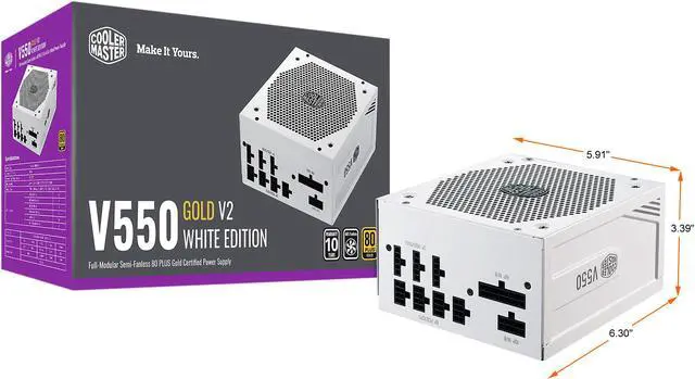 Alt view image 2 of 16 - Cooler Master V550 Gold White Edition V2 Full Modular, 550W, 80+ Gold Efficiency, Semi-fanless Operation, 16AWG PCIe High-efficiency Cables, 10 Year Warranty