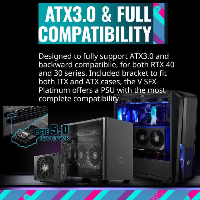Alt view image 4 of 19 - Cooler Master V850 SFX Gold Full Modular, 850W, 80+ Gold Efficiency, ATX Bracket Included, Quiet FDB Fan, SFX Form Factor, 10 Year Warranty