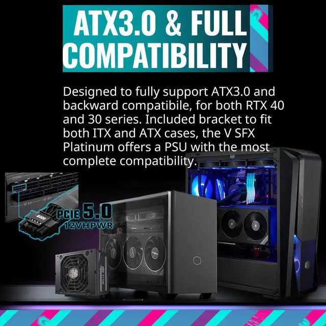 Alt view image 4 of 19 - Cooler Master V550 SFX Gold Full Modular, 550W, 80+ Gold Efficiency, ATX Bracket Included, Quiet FDB Fan, SFX Form Factor, 10 Year Warranty