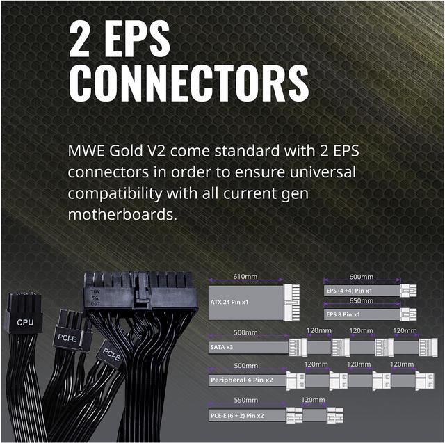 Alt view image 14 of 16 - Cooler Master MWE Gold 850 V2 Fully Modular, 850W, 80+ Gold Efficiency, Quiet HDB Fan, 2 EPS Connectors, High Temperature Resilience, 5 Year Warranty