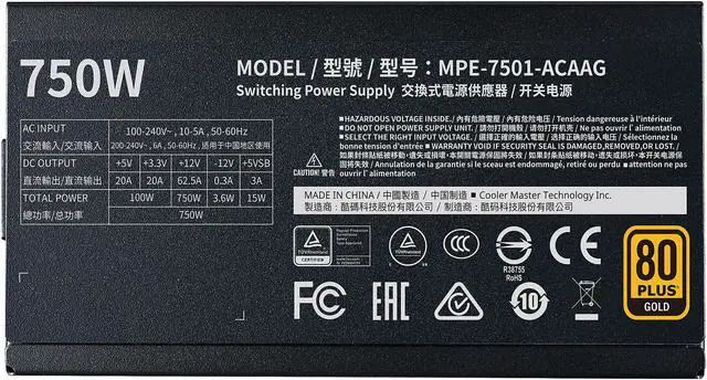 Alt view image 5 of 16 - Cooler Master MWE Gold 750 V2 Fully Modular, 750W, 80+ Gold Efficiency, Quiet HDB Fan, 2 EPS Connectors, High Temperature Resilience, 5 Year Warranty