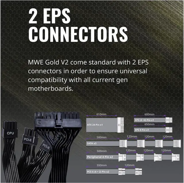 Alt view image 14 of 16 - Cooler Master MWE Gold 750 V2 Fully Modular, 750W, 80+ Gold Efficiency, Quiet HDB Fan, 2 EPS Connectors, High Temperature Resilience, 5 Year Warranty