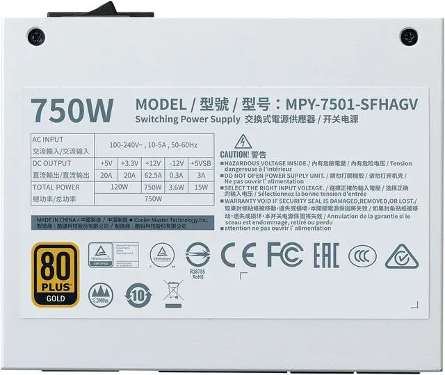 Alt view image 18 of 19 - Cooler Master V750 SFX Gold White ATX 3.1 Full Modular SFF Power Supply, 750W 80Plus Gold, 90° 12VHPWR|600W PCIe 5.0, GPU Support RTX 5070 Ti | RX 9070 XT, Customized Cable, Low Noise, 10-Year