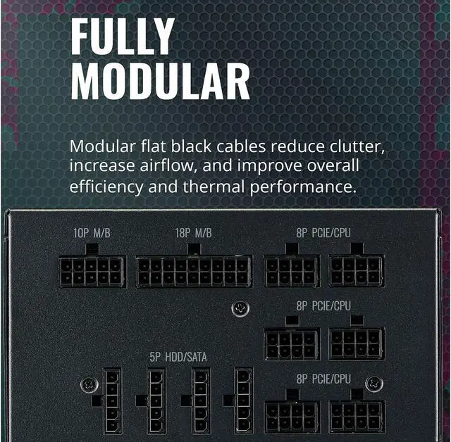 Alt view image 14 of 15 - Cooler Master MWE Gold 1250 V2 Fully Modular, 1250W, 80+ Gold Efficiency, Quiet 140mm FDB Fan, 2 EPS Connectors, High Temperature Resilience, 10 Year Warranty
