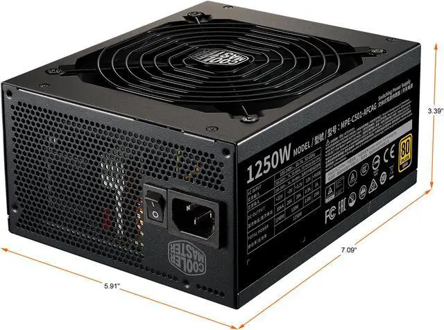 Alt view image 6 of 15 - Cooler Master MWE Gold 1250 V2 Fully Modular, 1250W, 80+ Gold Efficiency, Quiet 140mm FDB Fan, 2 EPS Connectors, High Temperature Resilience, 10 Year Warranty