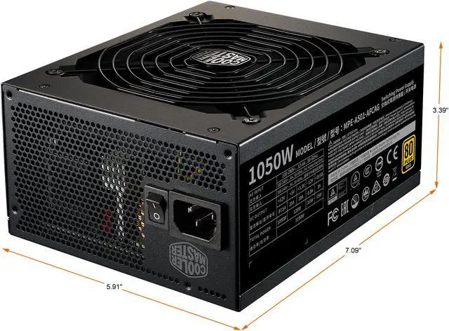 Alt view image 6 of 15 - Cooler Master MWE Gold 1050 V2 Fully Modular, 1050W, 80+ Gold Efficiency, Quiet 140mm FDB Fan, 2 EPS Connectors, High Temperature Resilience, 10 Year Warranty