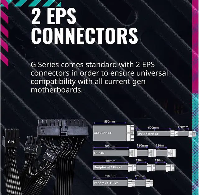 Alt view image 13 of 15 - Cooler Master G600 Gold Power Supply, 600W 80+ Gold Efficiency, Intel ATX Version 2.52, Fixed Flat Black Cables. Quiet HDB Fan, 5 Year Warranty