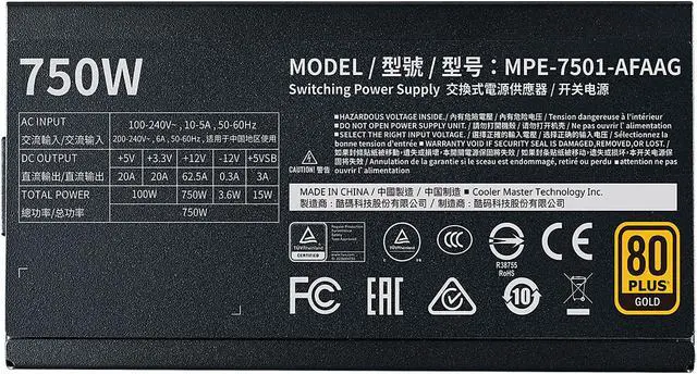 Alt view image 4 of 11 - Cooler Master MWE Gold 750 V2 MPE-7501-AFAAG-U2 750W ATX12V 80 PLUS GOLD Certified Full Modular Active PFC Power Supply