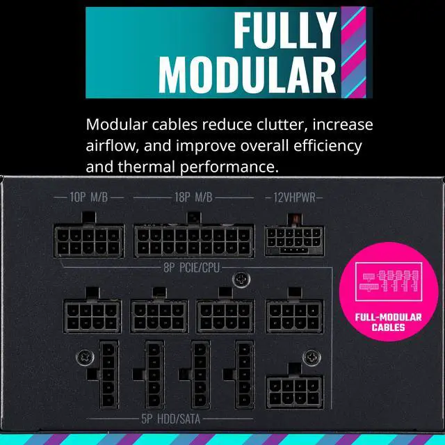 Alt view image 8 of 12 - Cooler Master MWE Gold 1250 V2 ATX3.0 Fully Modular, 1250W, 80+ Gold Efficiency, Quiet 140mm FDB Fan, 2 EPS Connectors, High Temperature Resilience,  (MPE-C501-AFCAG-3US)