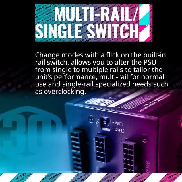 Alt view image 6 of 15 - Cooler Master V1300 Platinum 30th Anniversary Fully Modular, 1300W, 80+ Platinum, 135mm FDB Silent Fan, Single/Multi-Rail Switch, Intel ATX 12V Ver 2.53, 100% Japanese Capacitors (MPZ-D001-AFBAPV-WU)