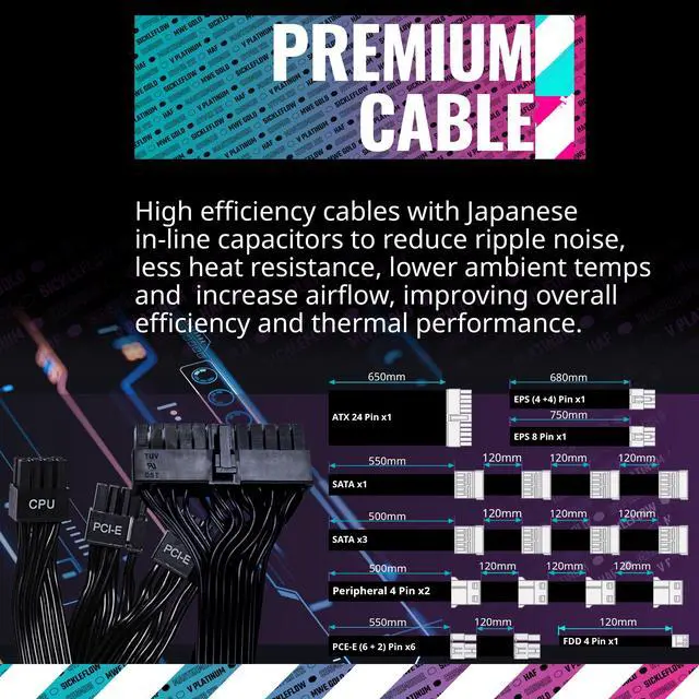 Alt view image 8 of 15 - Cooler Master V1300 Platinum 30th Anniversary Fully Modular, 1300W, 80+ Platinum, 135mm FDB Silent Fan, Single/Multi-Rail Switch, Intel ATX 12V Ver 2.53, 100% Japanese Capacitors (MPZ-D001-AFBAPV-WU)