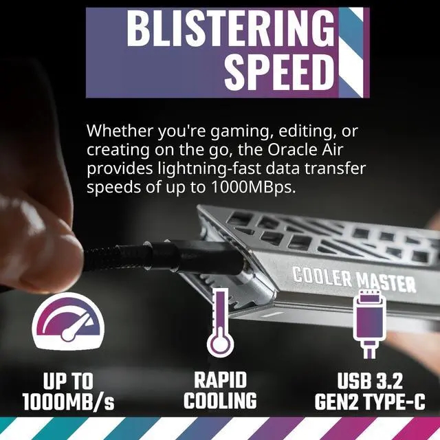 Alt view image 2 of 12 - CoolerMaster Oracle AIR High Speed NVME M.2 SSD Enclosure, Full Toolless, Aluminum, USB 3.2 Gen 2 Type-C, Write|Read Gbp 10,Write| Read MB/s 1054, SSD Size 2280|2260|2242|2240|2230 (SOA010-ME-00)