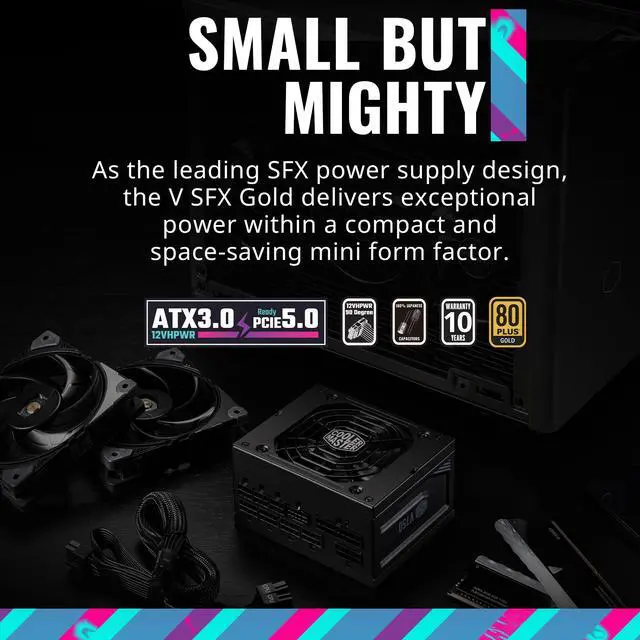 Alt view image 2 of 14 - Cooler Master V850 SFX Gold ATX 3.0 Full Modular Small Form Factor Power Supply, 850W 80+ Gold, 90-Degree 12VHPWR PCIe 5.0, SFX-to-ATX Bracket, Customized Cable, 10 Year (MPY-8501-SFHAGV-3U1)