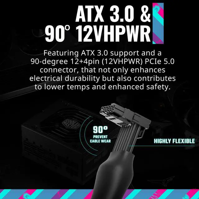 Alt view image 3 of 14 - Cooler Master V850 SFX Gold ATX 3.0 Full Modular Small Form Factor Power Supply, 850W 80+ Gold, 90-Degree 12VHPWR PCIe 5.0, SFX-to-ATX Bracket, Customized Cable, 10 Year (MPY-8501-SFHAGV-3U1)