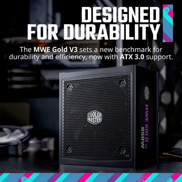 Alt view image 2 of 15 - Cooler Master MWE Gold 850 V3 ATX 3.1 Full Modular PSU, 850W, 80+ Gold Efficiency, 90° 12VHPWR|600W PCIe 5.1, Japanese Capacitors, Zero-RPM Mode, Hexagonal Fan Cover, 10-Year