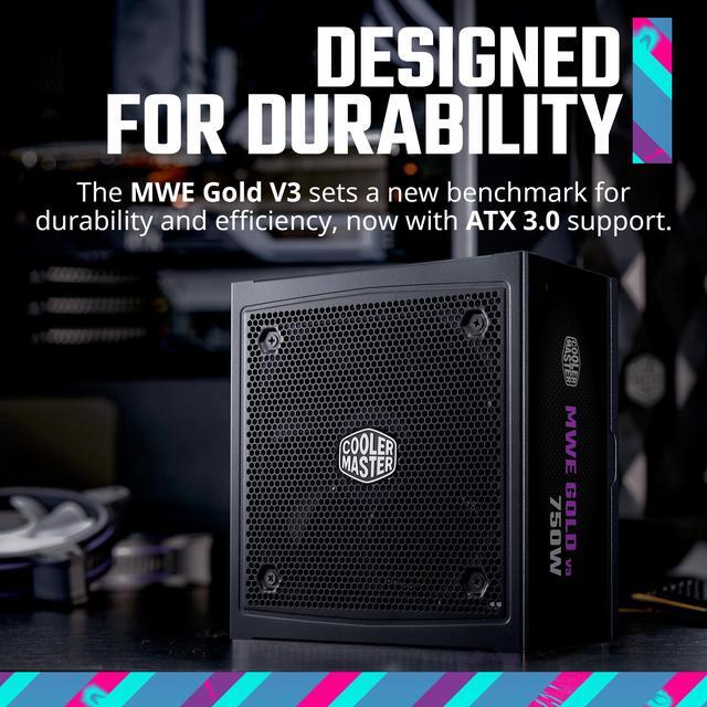 Alt view image 2 of 15 - Cooler Master MWE Gold 750 V3 ATX 3.1 Full Modular PSU, 750W, 80+ Gold Efficiency, 90° 12VHPWR|450W PCIe 5.1, Japanese Capacitors, Zero-RPM Mode, Hexagonal Fan Cover, 10-Year