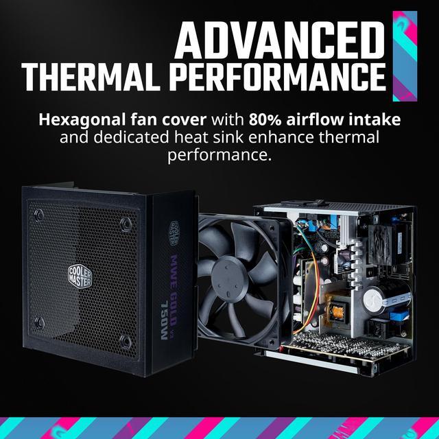 Alt view image 5 of 15 - Cooler Master MWE Gold 750 V3 ATX 3.1 Full Modular PSU, 750W, 80+ Gold Efficiency, 90° 12VHPWR|450W PCIe 5.1, Japanese Capacitors, Zero-RPM Mode, Hexagonal Fan Cover, 10-Year