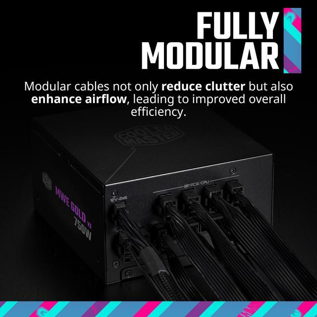 Alt view image 9 of 15 - Cooler Master MWE Gold 750 V3 ATX 3.1 Full Modular PSU, 750W, 80+ Gold Efficiency, 90° 12VHPWR|450W PCIe 5.1, Japanese Capacitors, Zero-RPM Mode, Hexagonal Fan Cover, 10-Year