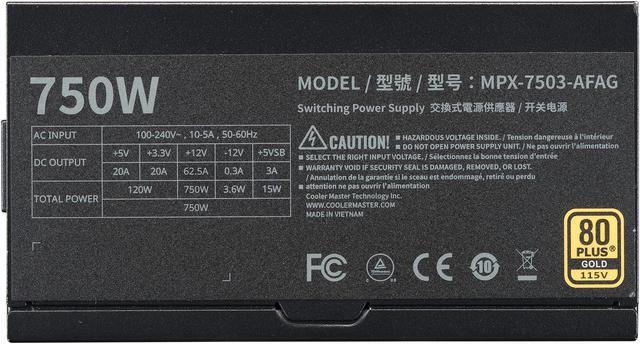 Alt view image 13 of 15 - Cooler Master MWE Gold 750 V3 ATX 3.1 Full Modular PSU, 750W, 80+ Gold Efficiency, 90° 12VHPWR|450W PCIe 5.1, Japanese Capacitors, Zero-RPM Mode, Hexagonal Fan Cover, 10-Year