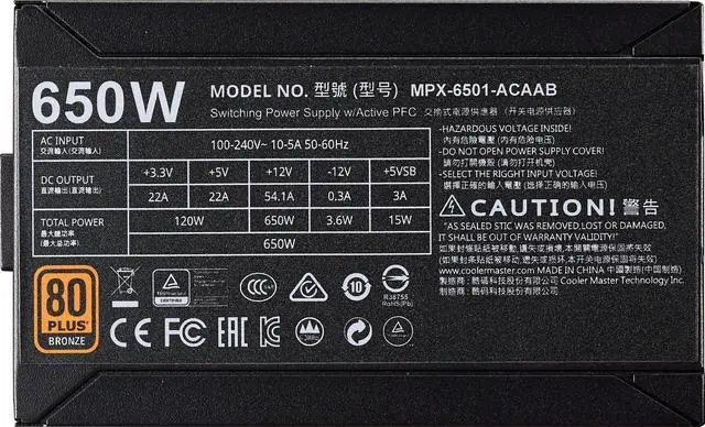 Alt view image 6 of 7 - Cooler Master MWE Bronze V2 650 W 80+ Bronze Certified ATX Power Supply, 5 Year Warranty