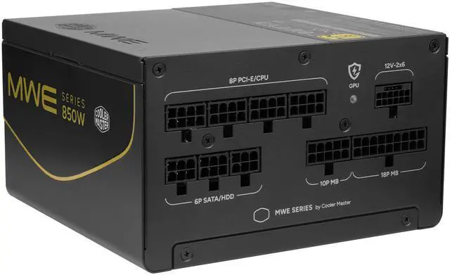 Main image of Cooler Master MWE V4 850W Power Supply, GPU Shield™ Intelligent Management, Native dual color 12V-2x6 GPU Cable, Wave Heatsink Design, Noise Reduction, 80+ Gold, Fully Modular 10 Year Warranty