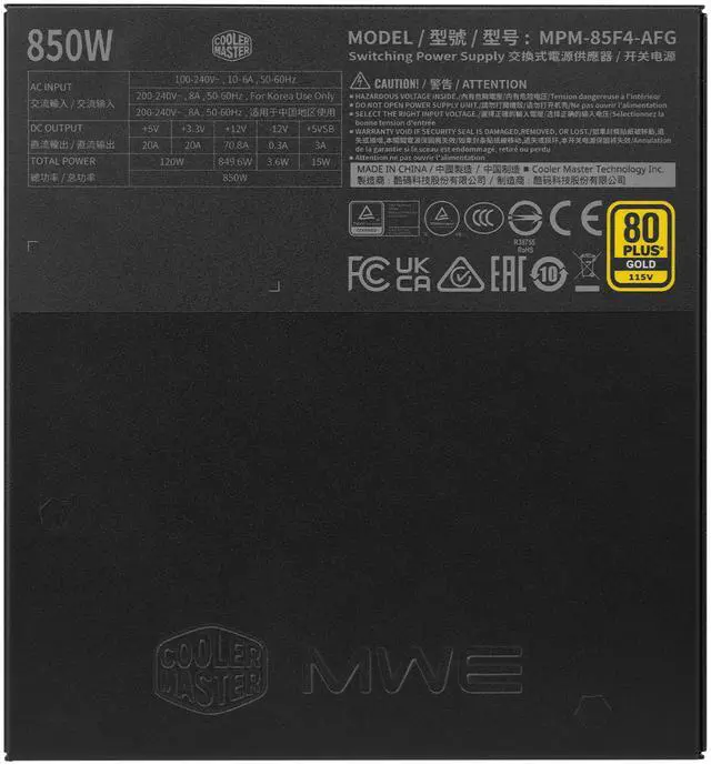 Alt view image 13 of 14 - Cooler Master MWE V4 850W Power Supply, GPU Shield™ Intelligent Management, Native dual color 12V-2x6 GPU Cable, Wave Heatsink Design, Noise Reduction, 80+ Gold, Fully Modular 10 Year Warranty