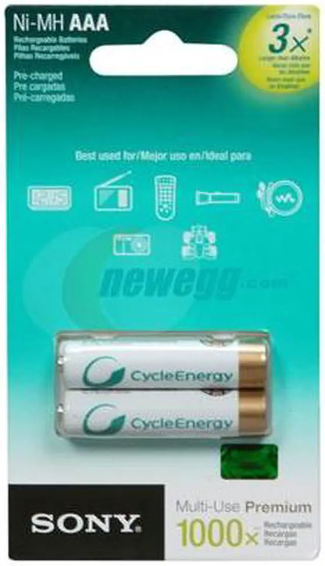 Main image of SONY NHAAAB2KN 2-pack 800mAh AAA Ni-MH Rechargeable Batteries