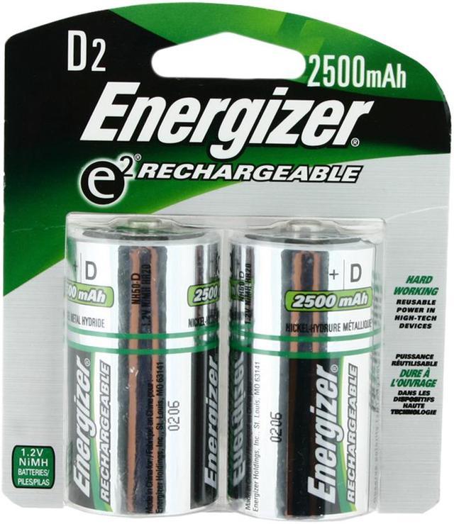 ENERGIZER Recharge 2500mAh Size D Ni-MH Rechargeable Battery, 2-Pack 