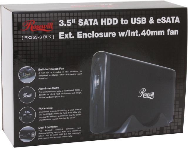 Alt view image 9 of 9 - Rosewill RX353-S BLK (Black) 3.5" SATA to USB & eSATA Ext. Enclosure w/Int.40mm fan