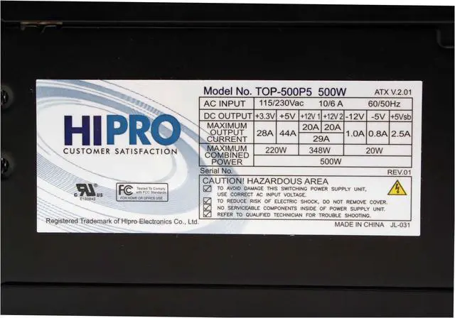Alt view image 6 of 8 - HIPRO TOP-500P5 500 W ATX V2.01 Power Supply - OEM