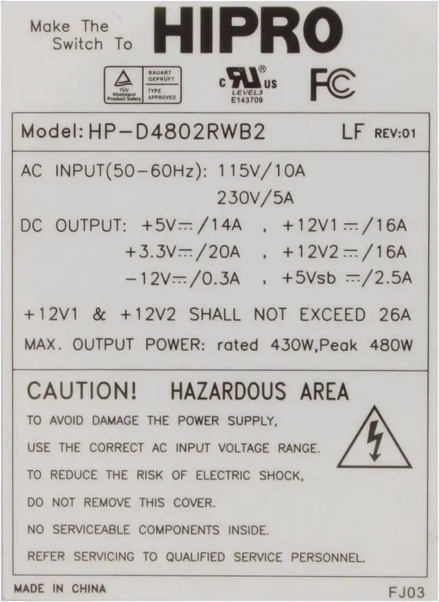 Alt view image 5 of 7 - HIPRO HP-D4802RWB2 480 W ATX12V V2.2 Power Supply - OEM