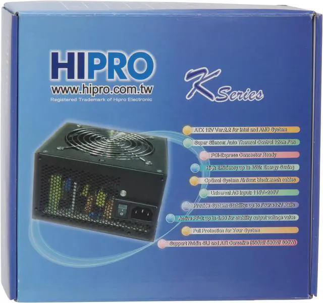 Alt view image 9 of 9 - HIPRO K1 HP-D6301AW 630 W ATX12V V2.2 SLI Ready CrossFire Ready Active PFC Power Supply with power cord