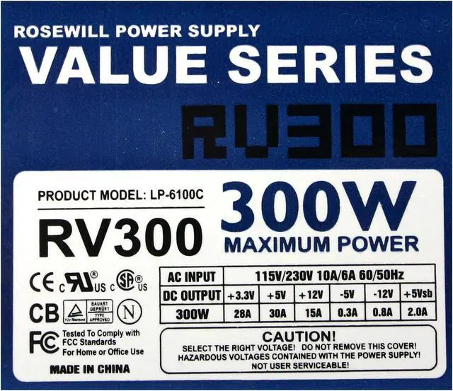 Alt view image 4 of 8 - Rosewill RV300 300 W ATX12V Power Supply