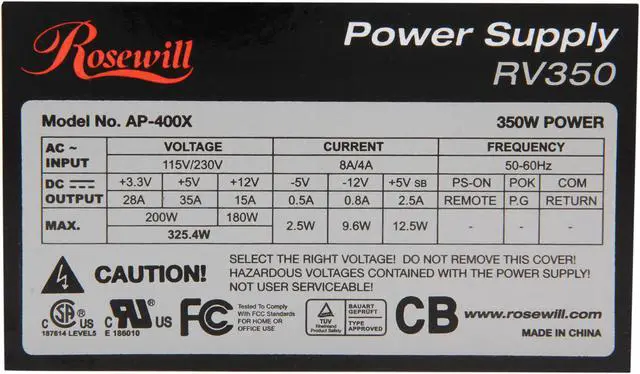 Alt view image 5 of 7 - Rosewill RV350 350W ATX 1.3     Power Supply