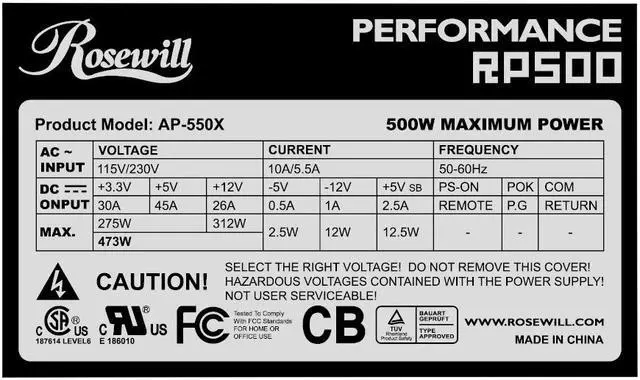 Alt view image 2 of 7 - Rosewill RP500 500W ATX12V v1.3/ EPS12V     Power Supply