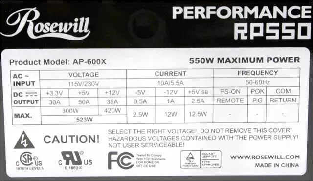 Alt view image 2 of 6 - Rosewill RP550 550W ATX V1.3/ EPS12V     Power Supply