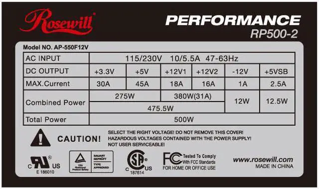 Alt view image 6 of 6 - Rosewill RP500-2 500W ATX12V v2.01     Power Supply