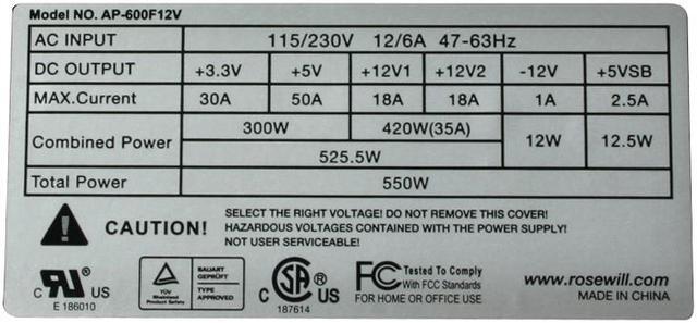 Alt view image 6 of 11 - Rosewill RP550-2 550W ATX12V v2.01 Power Supply