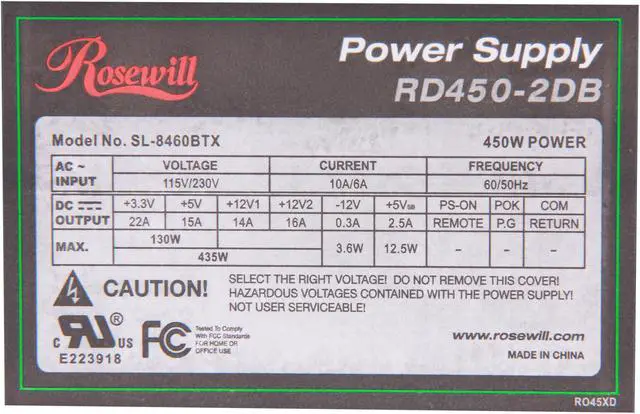 Alt view image 5 of 7 - Rosewill Stallion Series RD450-2-DB 450W ATX V2.2    Power Supply