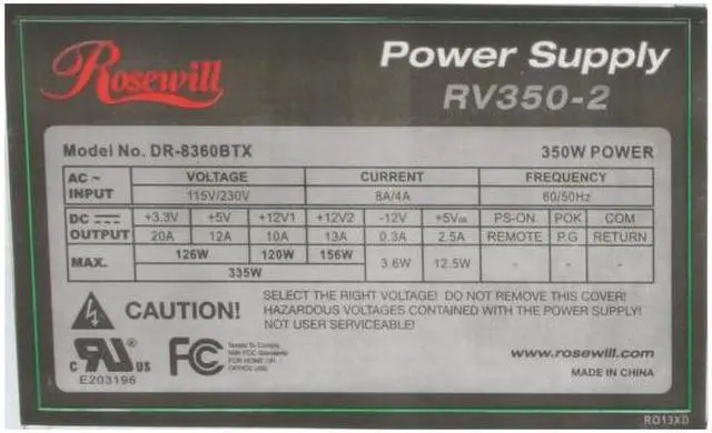 Alt view image 3 of 7 - Rosewill 350W ATX 12V v2.2 Power Supply - RV350-2